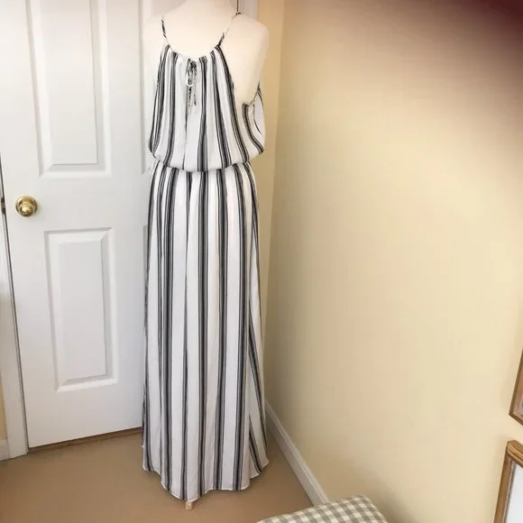 NWOT Loft Black & White Stripe Medium Tall Maxi Dress - Picture 8 of 11